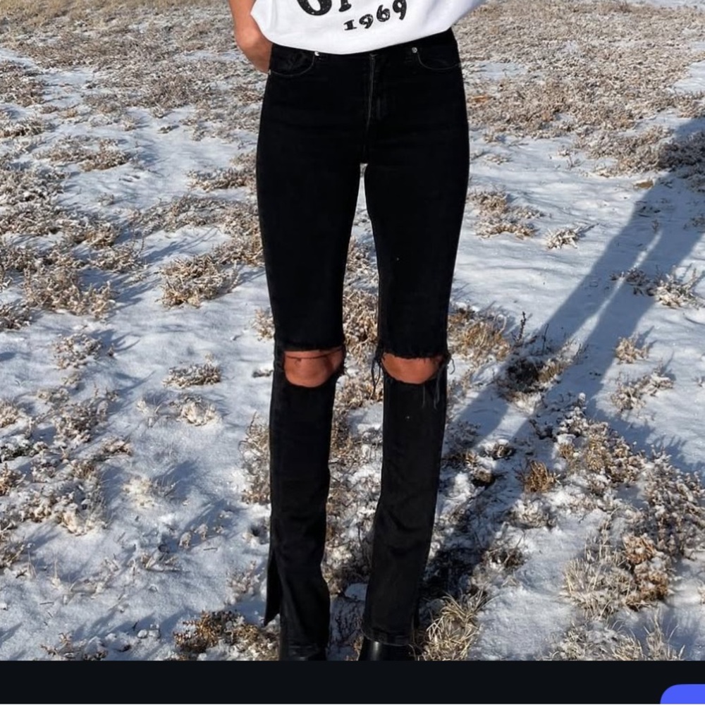 Zara Split Hem Black Denim Size 0